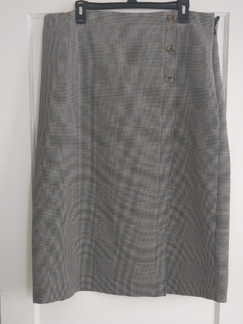 Christopher & Banks Black and Gray Glen Plaid Midi Skirt